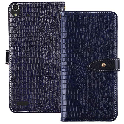 YLYT Flip Hülle Etui Blau Leder Tasche Schutz Hülle Für Medion Life P5004 MD 99253 5 inch Handy Horizontale Standfunktion Magnetverschluss Strapazierfähiger Cover