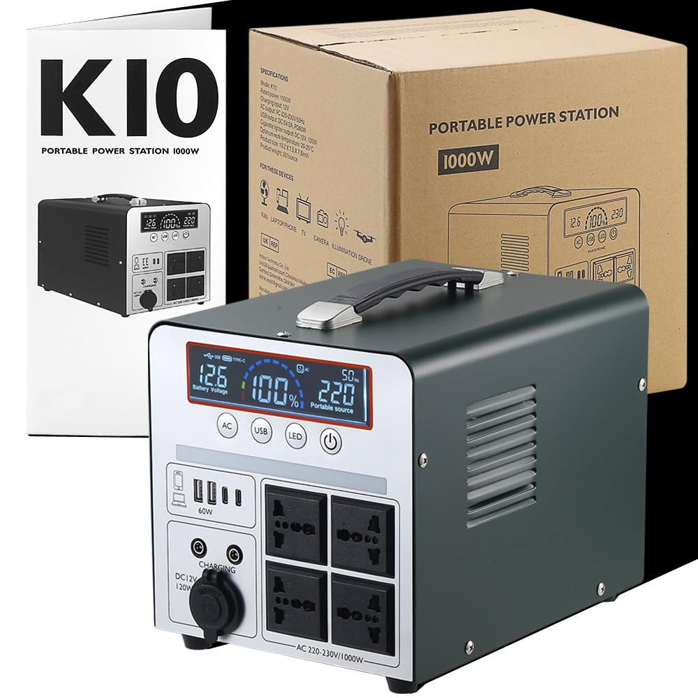 Batería de reserva portátil recargable de 1000 W/666 Wh, para camping, caravanas, drones, primeros auxilios e iluminación exterior, con 4 salidas de CA
