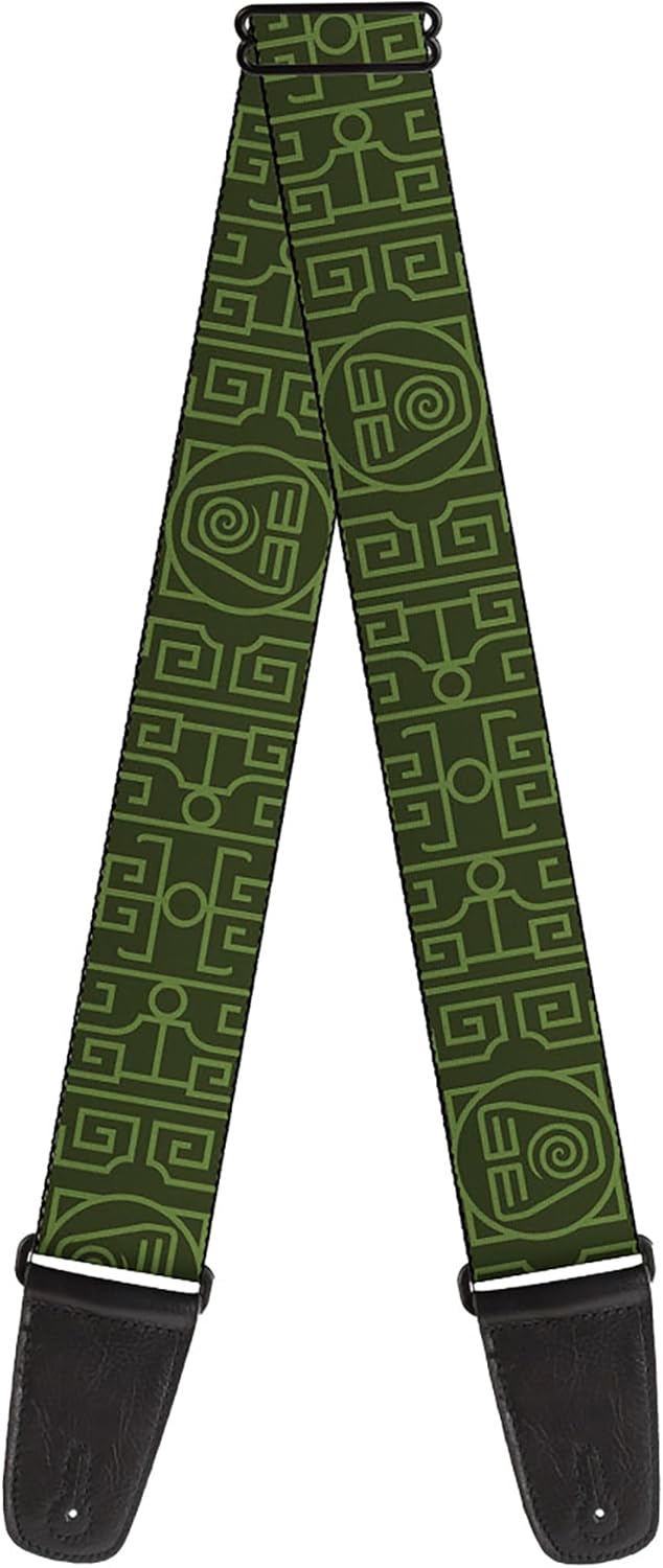 Buckle-Down Nickelodeon Guitar Strap, Avatar Last Airbender Earth Element Symbol Black Olive Green, 2 Inches Wide