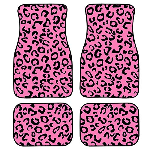 Amzbeauty Leopard Auto-Fußmatten (schwarz) 4 Stück Gummi-Rückseite Allwetter Universal Front & Heck Automotive Auto Teppiche Rosa