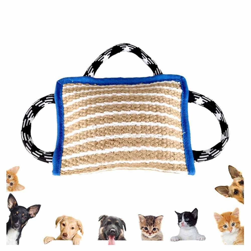 Hund Beißkissen Jute Beisswurst K9 Training mit 3 Griff Tauziehen Hundespielzeug Hundebiss Spielzeug Robustes Hundespielzeug für Hundetraining interaktives Spielen Horizontale Striche Blau