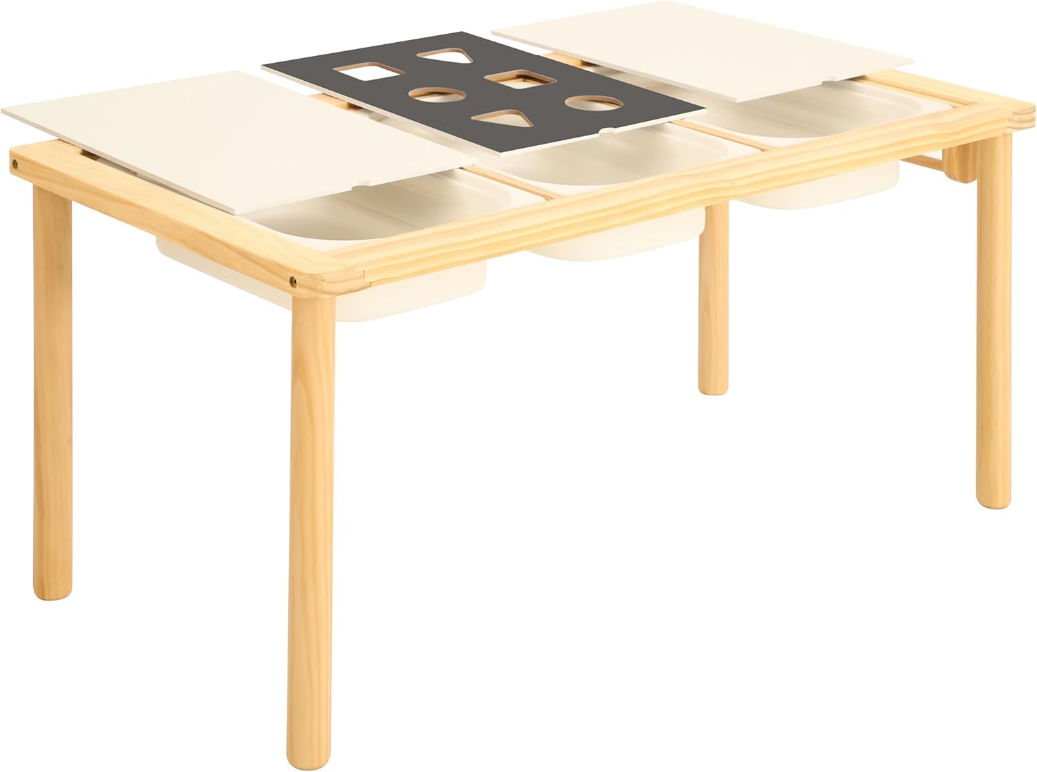 Sand and Water Table for Toddlers with 3 Storage Bins, Wooden Activity Table with Double-Sided Boards, Sensory Table, Indoor & Outdoor Use