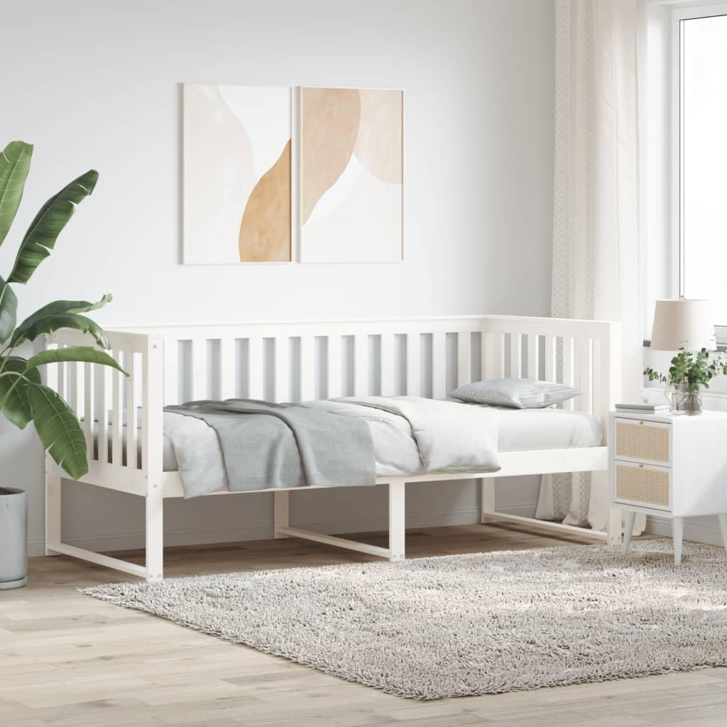 Cama de día blanca de 90x190 cm ideal como sofá de salón y cama de invitados de madera