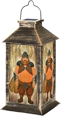 Solar Lantern Strong Bearded Viking Warrior Character Outdoor Garden Hanging Lantern Waterproof Solar Powered Lighting Outside Table Lamp for Deck Yard Camping Patio Decor