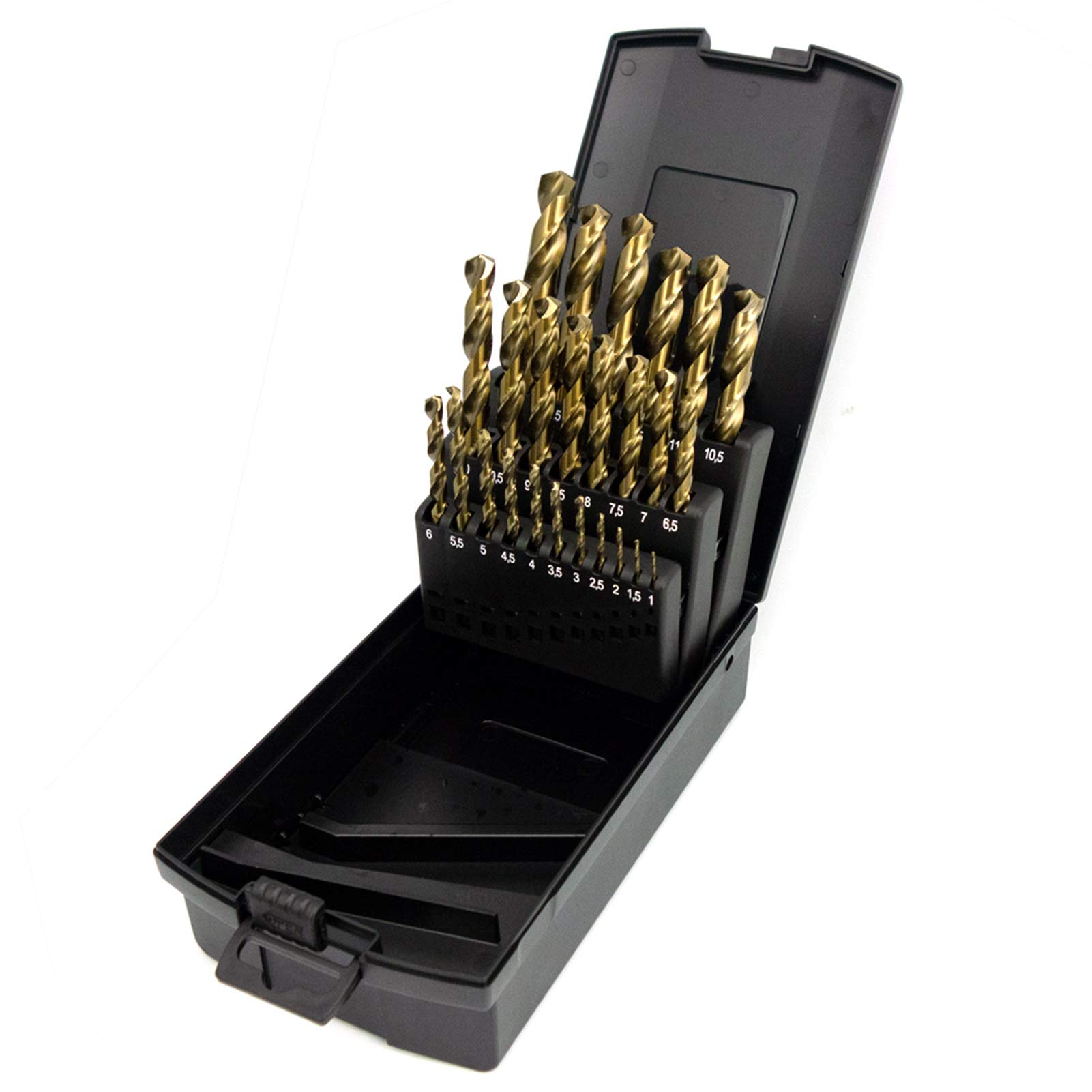 Metaalboorset, 1,0-10 Mm, 19 Stuks, Industriële Kwaliteit, Extra Lange Levensduur Hss Cobalt Kobaltgelegeerd C Geslepen Volgens Din 1412 135 Gepolijst Spiraalboor Staalboor Roestvrij Stalen Boor