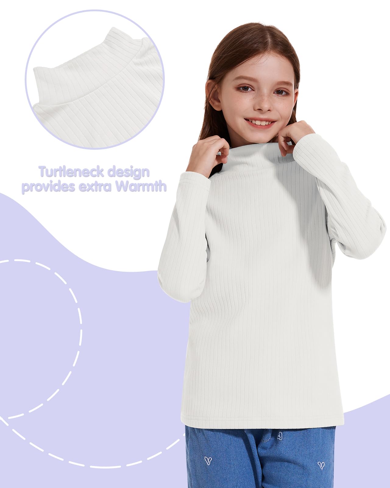 WOWENY Maglietta termica a collo alto, per bambini, in pile, calda, a coste, per l'inverno, 5-14 anni