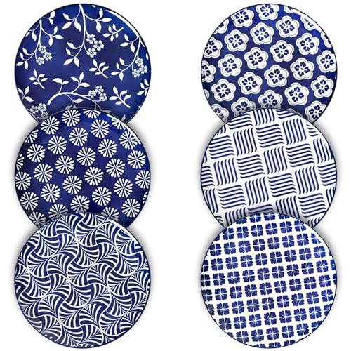ZONEYILA 6-Piece Vintage Blue Plates
