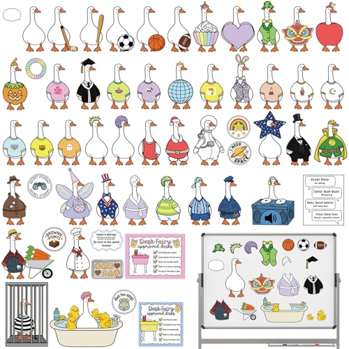 Xuhal 62 Pcs Classroom Goose Costume Magnets Set Magnetic Goose Outfits Silly Geese Magnets Classroom Management Geese Animal Interchangeable Fridge Decor Back to School Bulletin Board Decor Supplies