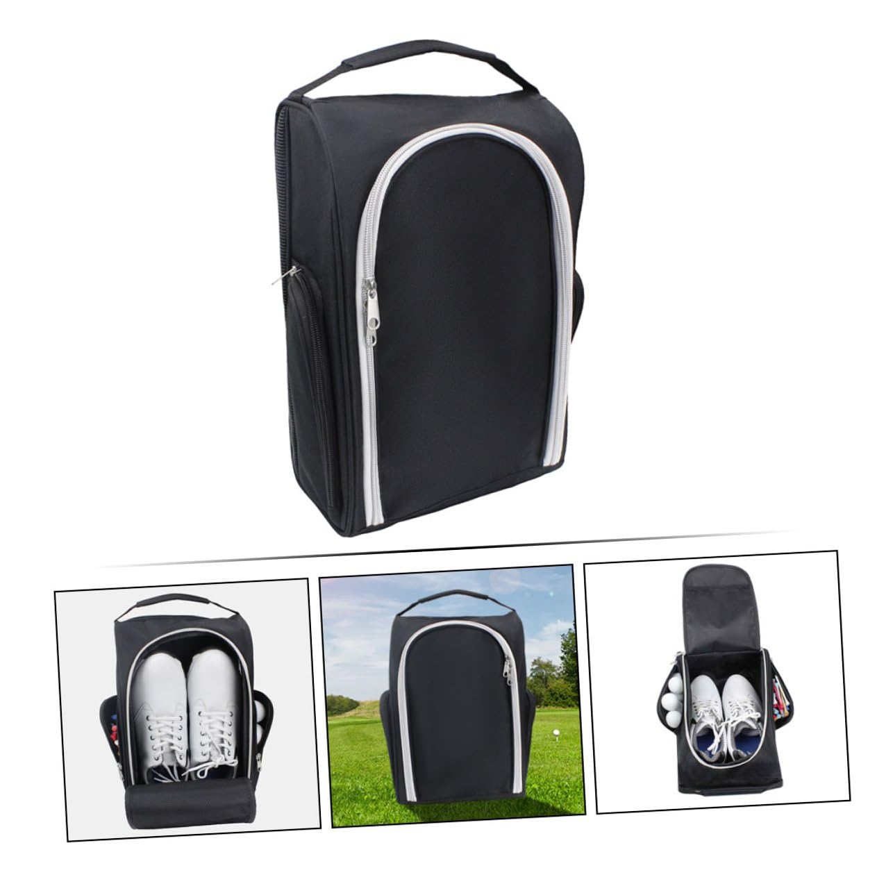 TOYANDONA Borsa Porta Scarpe Sportiva con Zip Grande Capacità Organizer Scarpe Portatile Mano per Golf e Altri Sport Compatta e Leggera Nera