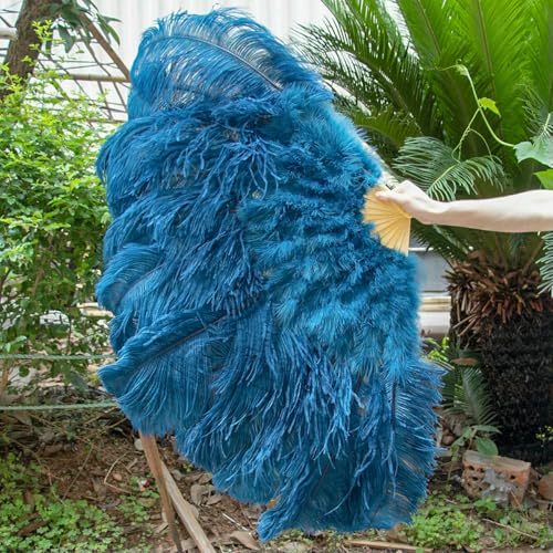 Abanicos de plumas de avestruz grandes de 130 cm, suaves y plegables, para danza, fiestas, espectáculos, varios estilos, azul marino, 2 unidades, 130 cm