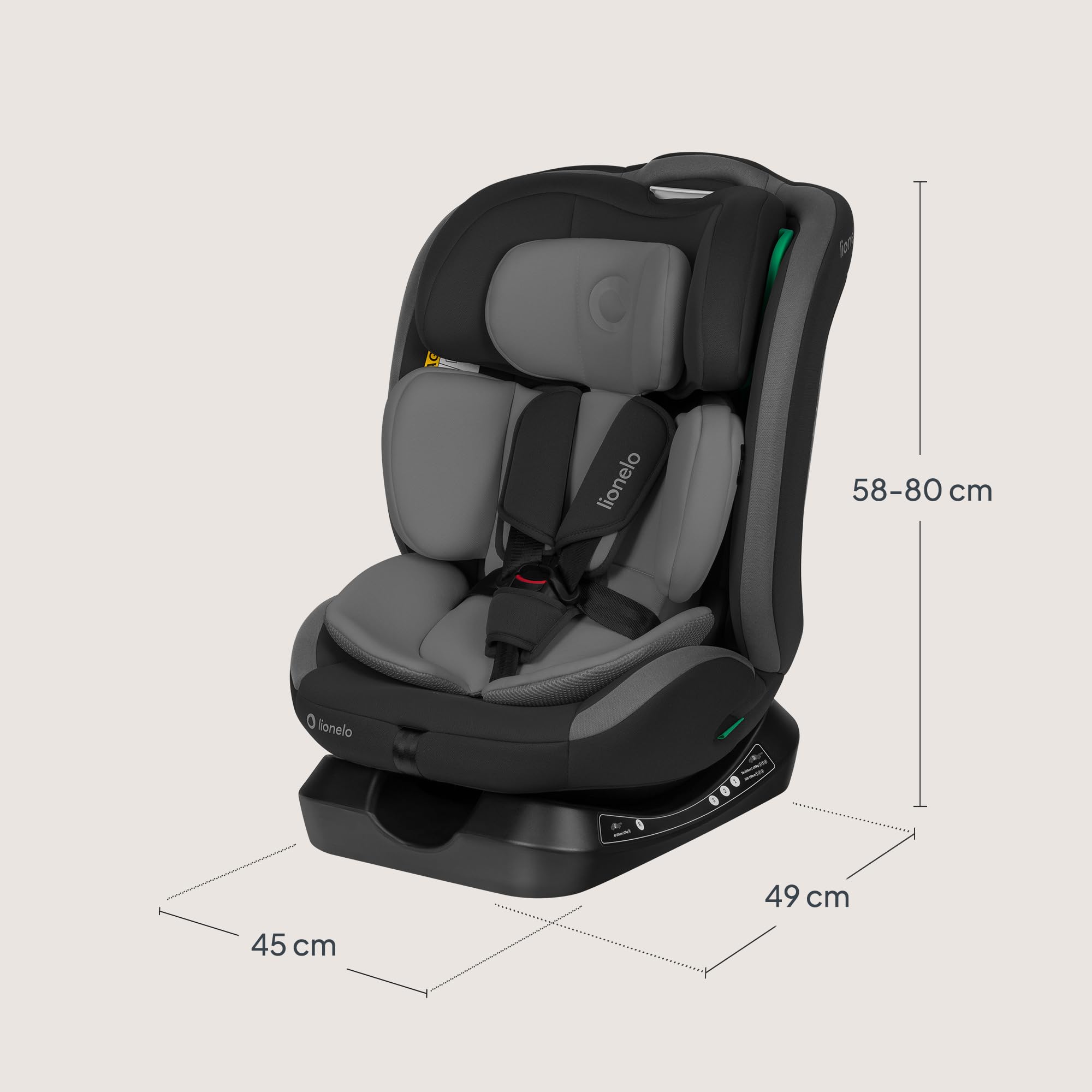 Lionelo Aart i-Size Silla De Coche, Grupo 0/1/2/3, 40-150 cm, 0-12 Años, Instalación Universal Con Cinturón, Reposacabezas Memory Foam Ajustable, a Contramarcha y a Favor de la Marcha, Funda Extraíble
