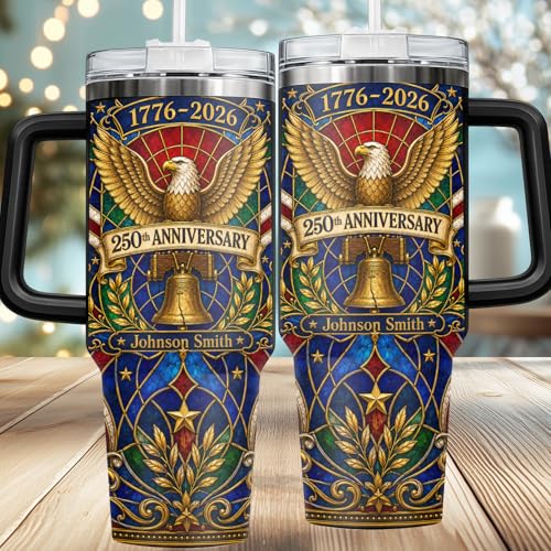 Image of Personalized 250th Anniversary Of America Tumbler - Custom Patriotic USA Flag 1776-2026 Gifts - US Eagle Freedom Cup 40oz A4 - American Independence Celebration Gifts For Men Women