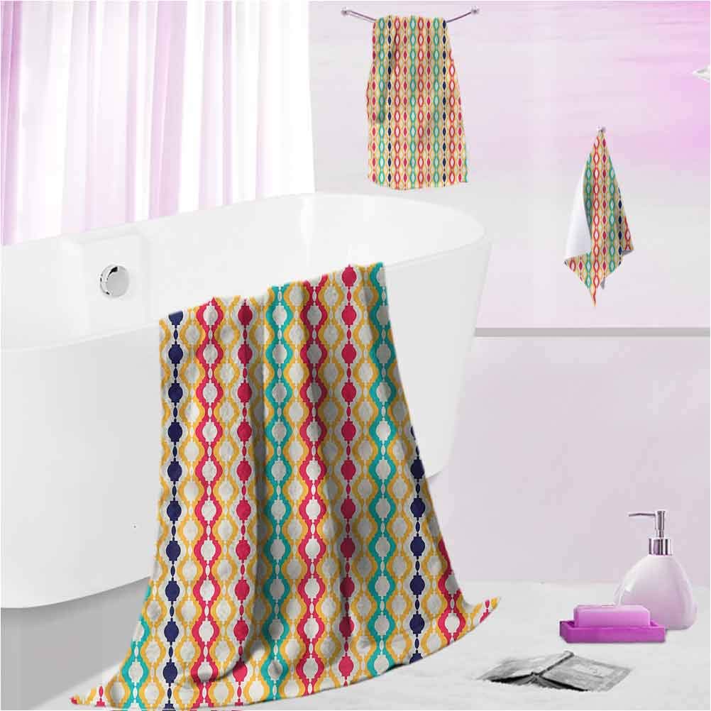 DayDayFun Beach Towel Trellis Odor Resistant, Highly Absorbent Ornamental Lines Design L - Contain 1 Bath Towel 1 Hand Towel 1 Washcloth