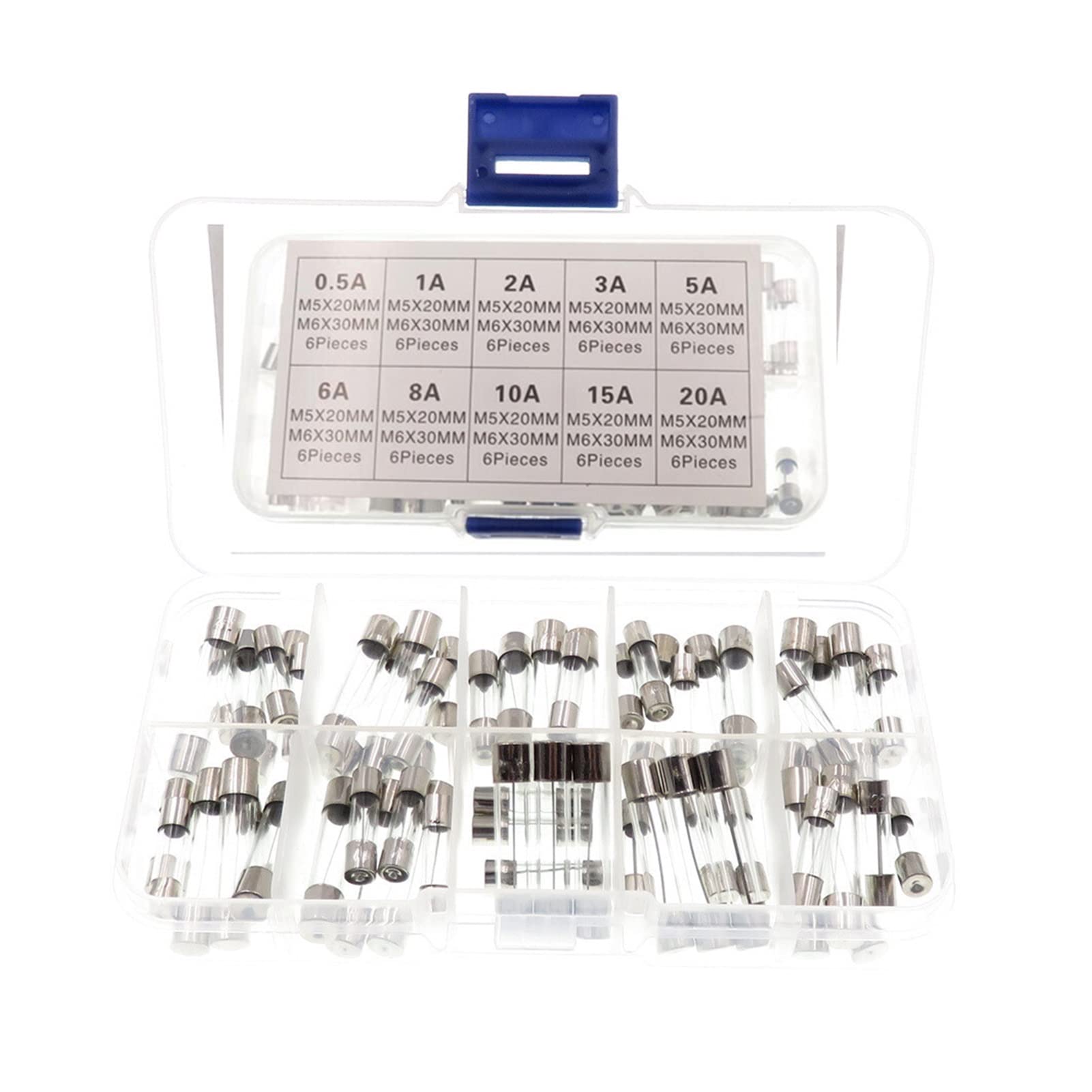 AVSBBYEPS Fuse 60pcs 6x30mm Fast-Blow Glass Fuses Quick Blow Car Tube Assorted Kit Amp and 5 * 20mm