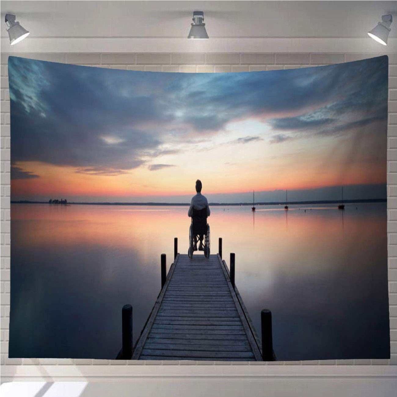 OTTOSUN Nature Tapestry Wall Hanging,Senior Man Sitting in Wheelchair Watching Majestic Cloudscape at Dusk,Wall Art for Living Room Bedroom Home Decor,80x60 in
