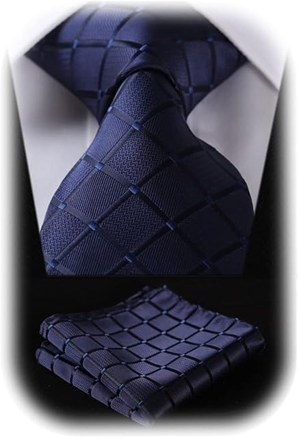 HISDERN Check Wedding Plaid Tie Handkerchief Men's Necktie Pocket Square Set For Formal Business