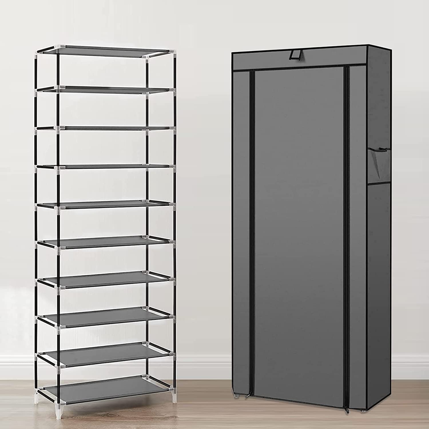 LANTUS Armoire de Rangement,Garde-Robe Penderies pour Chambre d'adulte,Penderie de vêtement Pliable,Porte-vêtements Pliable,pour Vestiaire, Chambre, Salle d’étude (60 * 30 * 160cm Gris foncé)