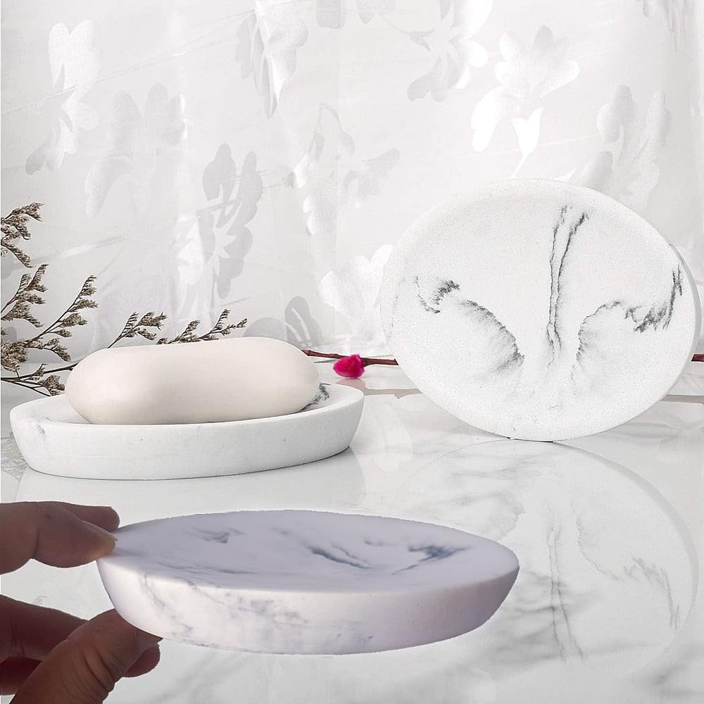 TRIXES Marble Effect Bathroom Accessory Set, 3 Pieces, Toothbrush Holder, Soap Dish and Storage Container - Image 3
