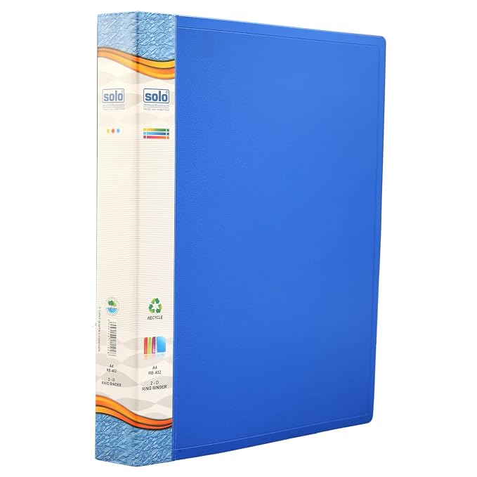 Solo 2-D A4 Ring Binder File Folder, Office Document Organizer with Inside Pocket, Presentation Display Plastic File for Certificates, Portfolio, Papers & Projects (Blue)