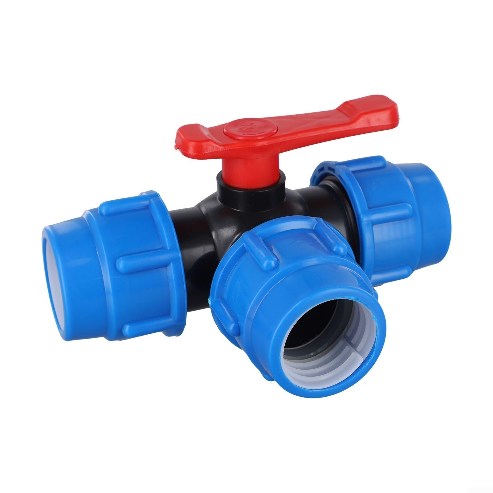 Plastic 3-Way Ball Valve for PE Pipe 20-50mm, Water Flow Direction Control, Quick Joint PVC PE Pipe Fitting, Household Industrial Plumbing Accessory(50mm)