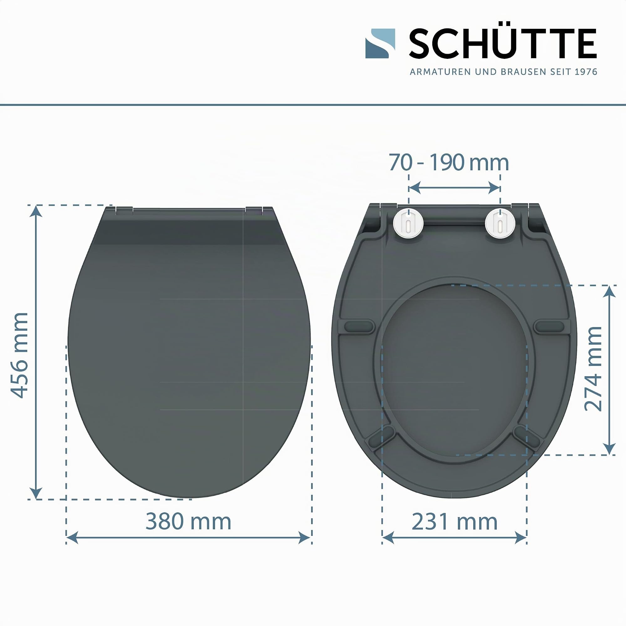 Schütte 82704 Sedile WC Slim con abbassamento Automatico, con Chiusura Rapida, Sottile, Colore: Grigio, Antracite