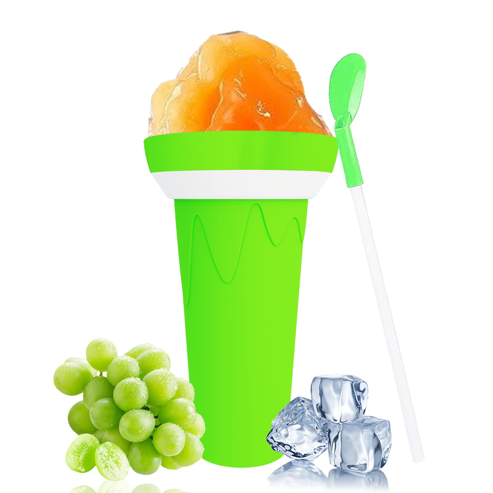 Magic Slushy Maker Cup Smoothie Pinch Frozen Cups In Double Layers Portable Squeeze Silica Cup for Ice Cream Soda Fruit Juice Drink Maker (green)
