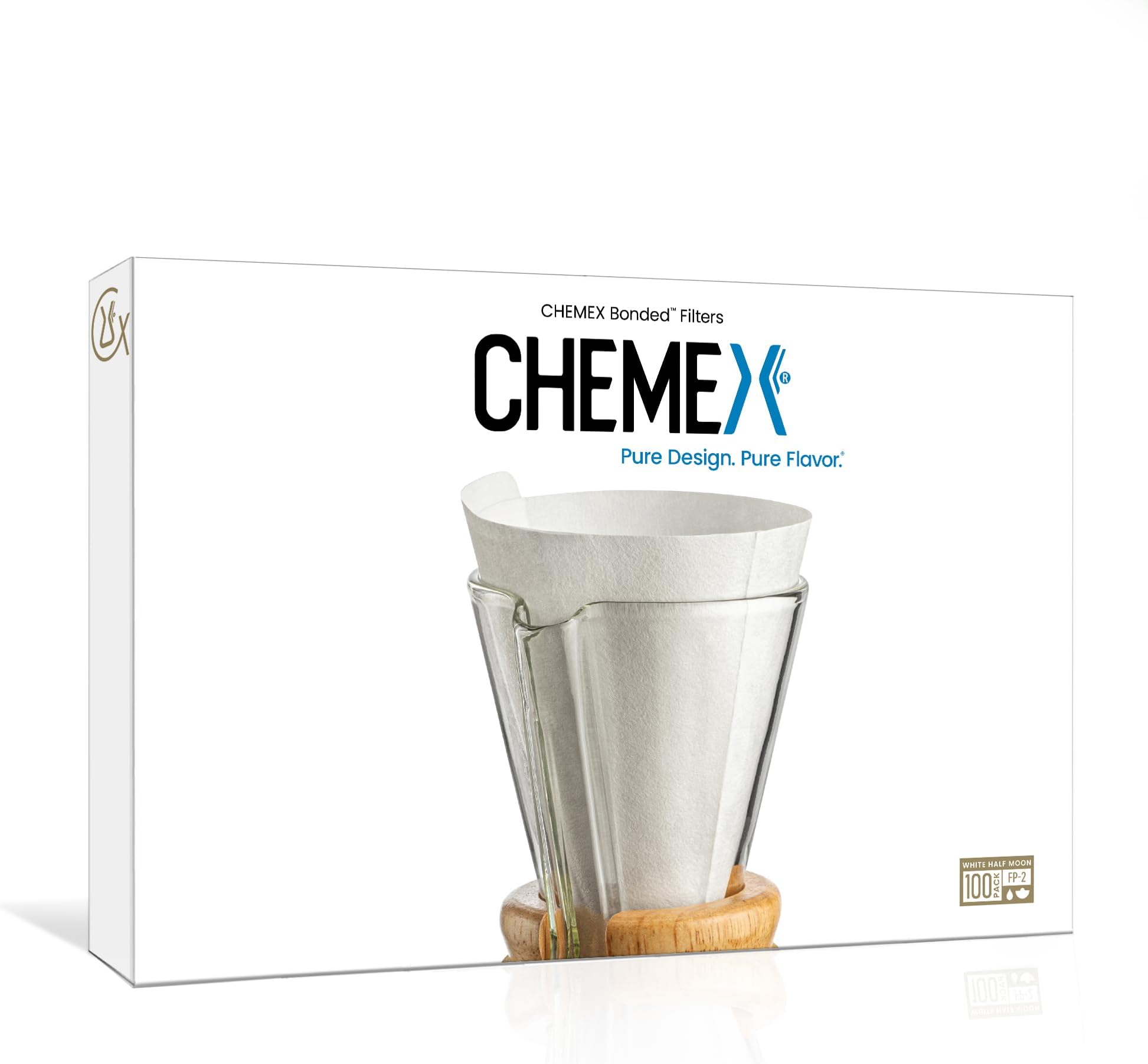 Chemex Bonded Coffee Filter - Half Moon,100 filters per pack - Compatible with CM-1, CM-1C, CM-1GH Coffee Makers.