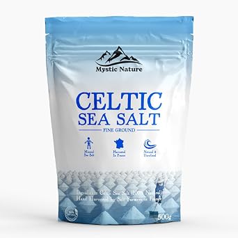 Mystic Nature Celtic Sea Salt Fine Ground 500g   100% Natural Unrefined Grey Sea Salt, Hand Harvested in France, Mineral Sea Salt, Fine Salt, No Additives