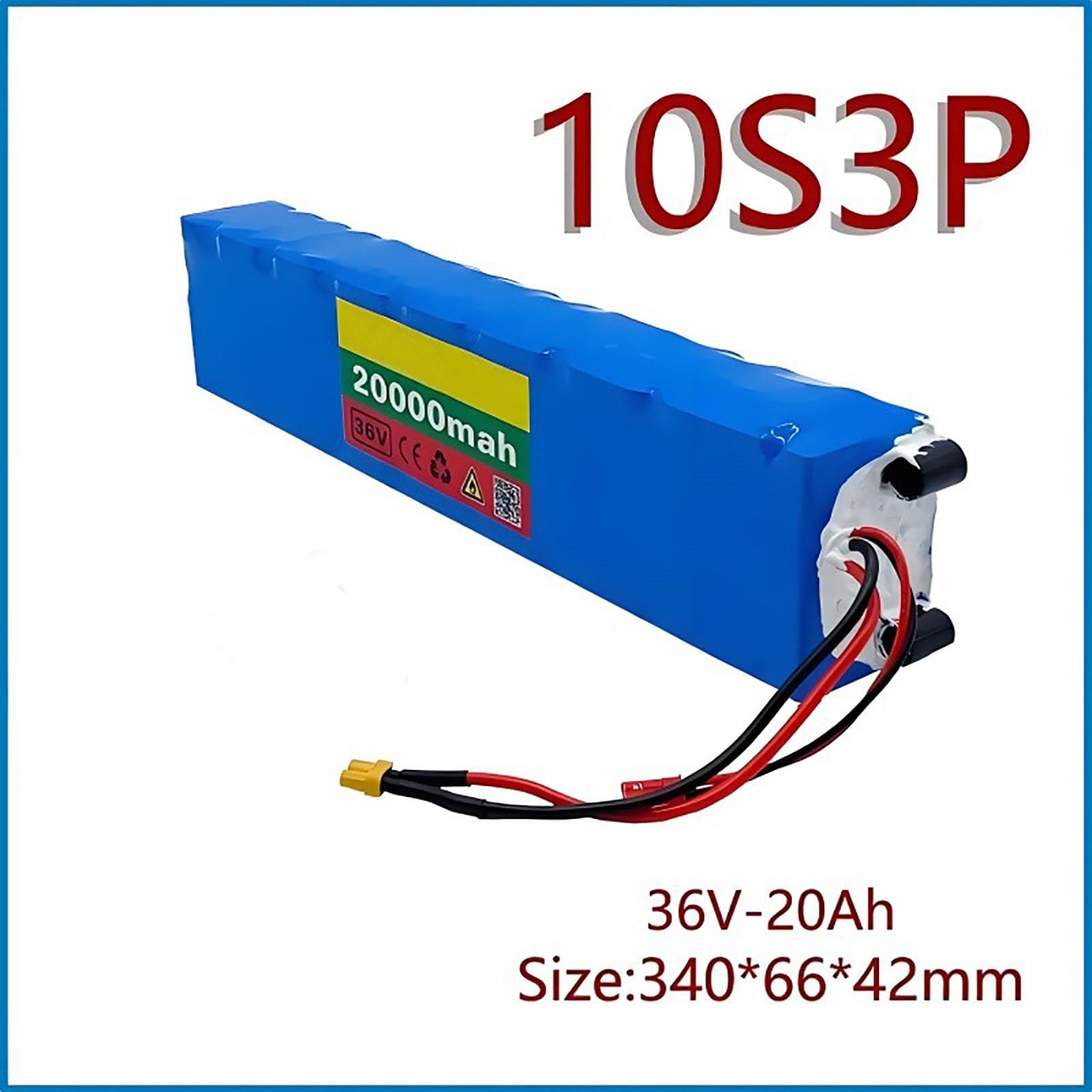 Batteria al Litio per Bici elettrica da 36 V e 20 Ah, Batteria agli ioni di Litio 10S3P per Bici elettrica con Caricabatterie, per Monopattino Elettrico motorizzato da 500 W T Plug