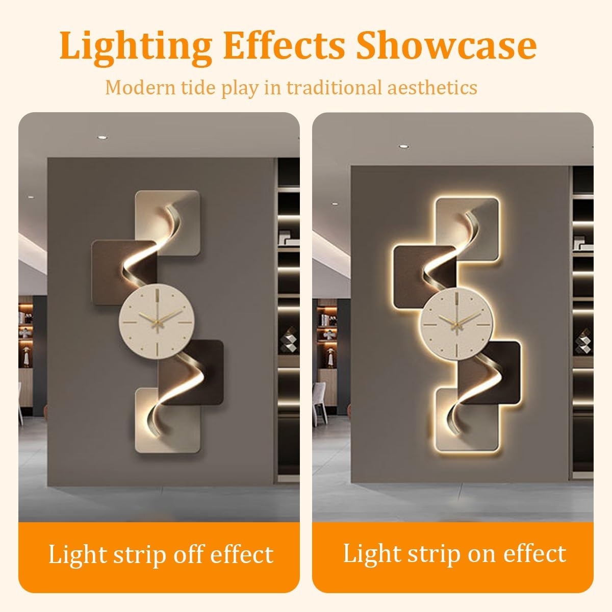 Reloj de pared decorativo con luz LED, movimiento silencioso, diseño geométrico moderno para decoración de sala de estar y dormitorio, sin tictac, fácil de instalar, elegante acento para el hogar