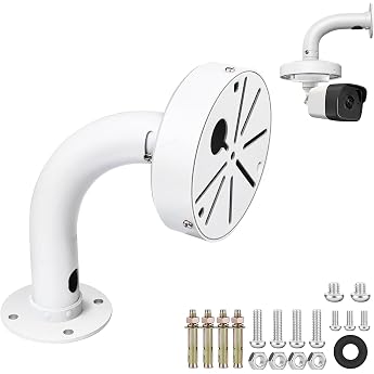 Universal Mount with Junction Box for Dome Cameras L-type Wall and Mast Mount for IP CCTV Security Cameras Integrated Cable Management for Clean Installation White