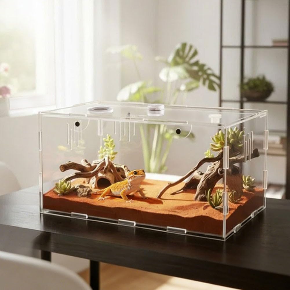 Scatola Allevamento per Gechi e Ragni Scatola Allevamento per(30*20*15cm) | Chiusura a scatto per sicura, fori ventilazione laterali, design a conchiglia, previene fughe, per ideale per gechi