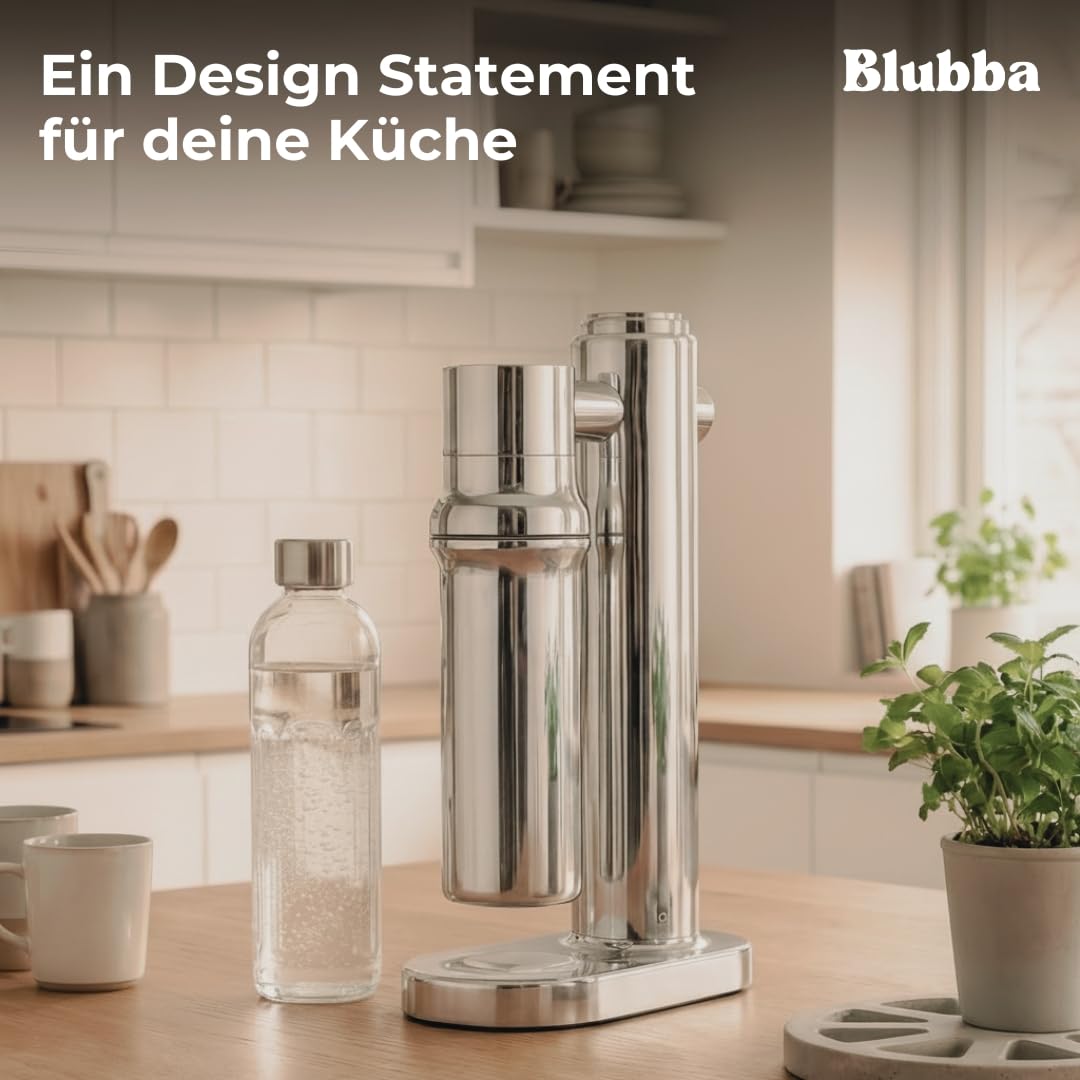 Wassersprudler Edelstahl mit Glasflasche 650 ml – BPA-frei, geschmacksneutral, spülmaschinengeeignet. Edle Sodamaschine für feinperliges Sprudelwasser. Soda Maker.