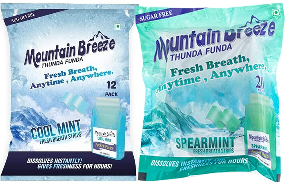 Mouth Freshner Sugar-Free Coolmint-Spearmint Combo Fresh Breath Strips (18 Strips each) Pack of 12 and (7 Strips each) Pack of 20