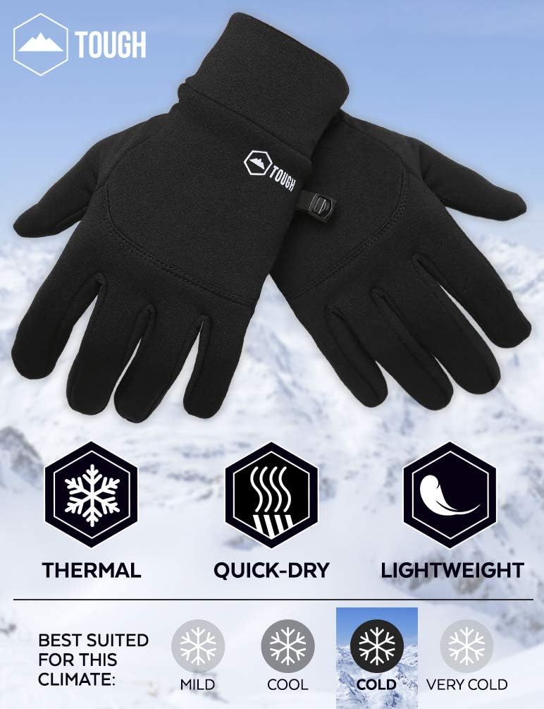 Running Gloves with Touch Screen - Black Winter Glove Liners for Texting, Cycling, Driving - Thin, Lightweight & Warm Cold Weather Thermal Outdoor Sports Gloves - Two Finger Touchscreen Gloves