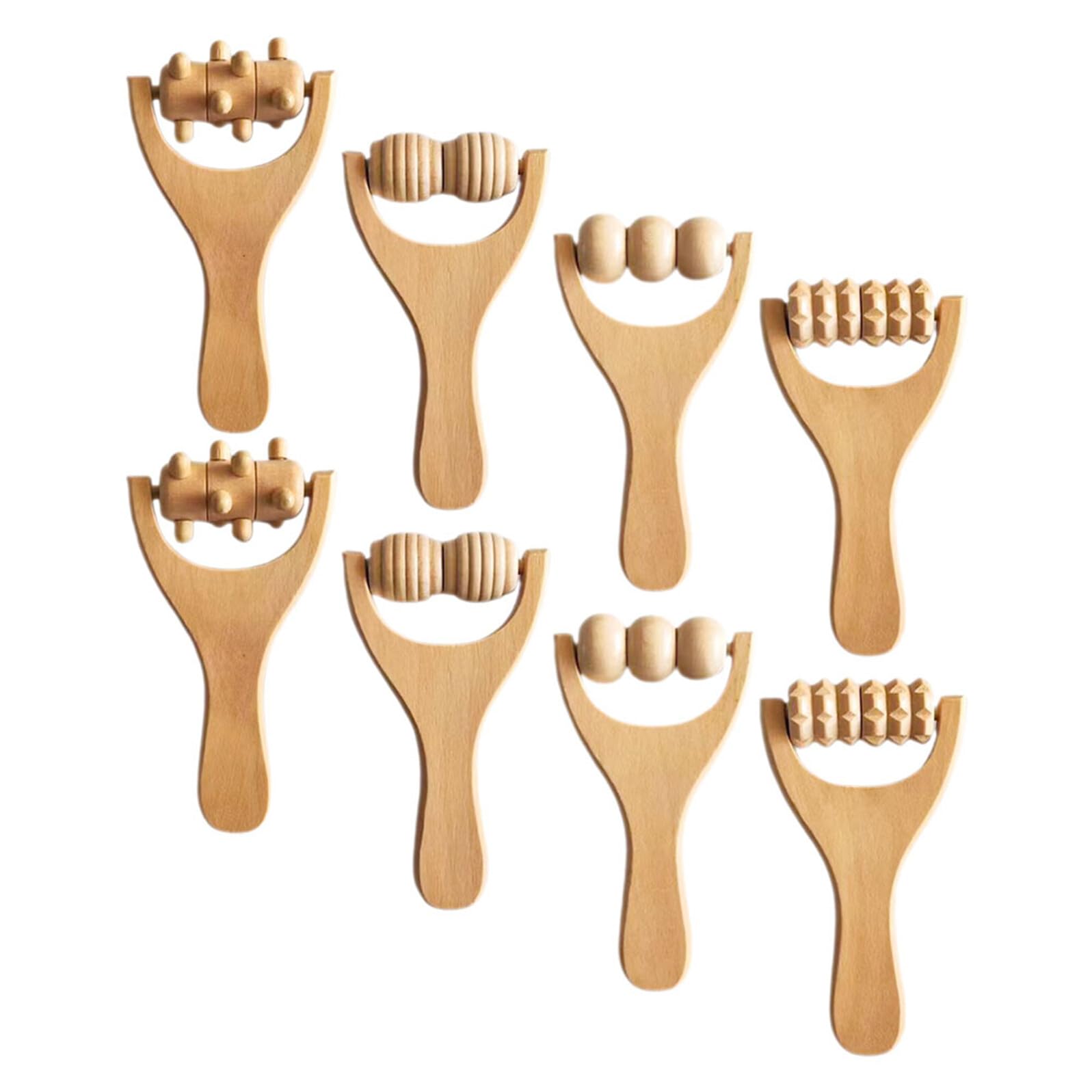 8 Stück Fußmassagerollerset aus Natürlichem Holz mit Ergonomischem Griff Einfach zu Tragen für Gesicht und Füße im Outdoor und Heimgebrauch