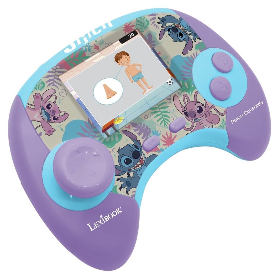 Lexibook, Disney Stitch, Power Console®, Consola de Juegos Educativos Bilingüe Francés/Inglés con 100 Actividades, JCG100Di1