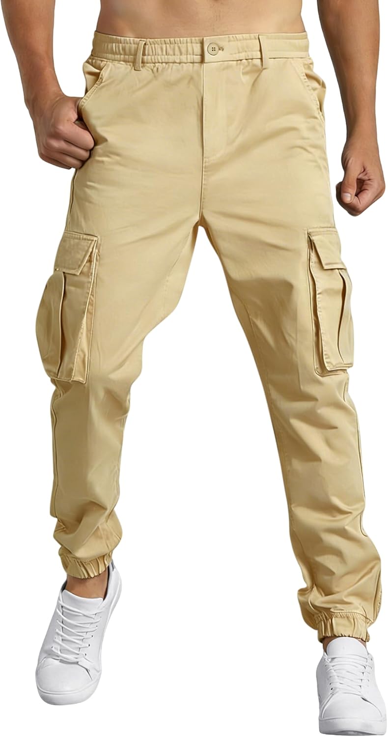 Mens Cargo Joggers Stretch Casual Sweatpants Elastic Waist Drawstring Tapered Pants for Men Hiking Pants with 5 Pockets - Image 2