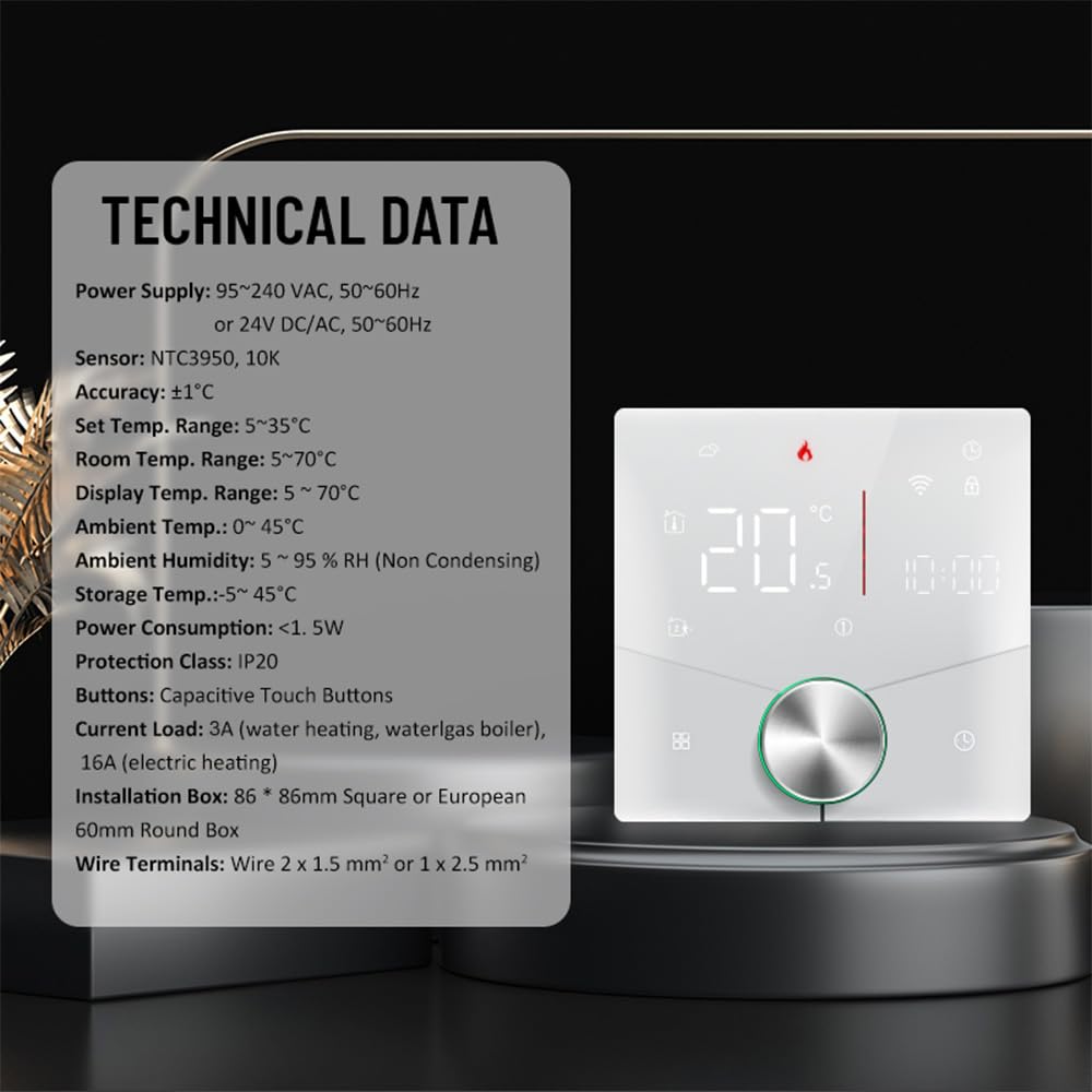 Irfora Smart WiFi-Thermostat, Sprachsteuerung, digitaler, wöchentlich programmierbarer Temperaturregler, digitaler Smart-Knopf-Thermostat mit dimmbarer Lichtfarbe für elektrische Heizung, kompatibel