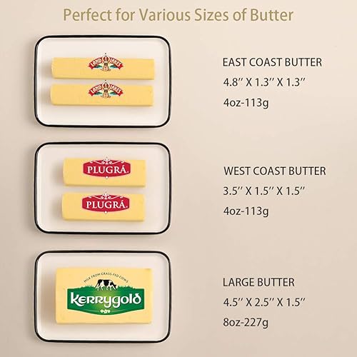 Miniatura 4 de Sweejar Mantequillera de cerámica con tapa con asa, mantequilla grande de porcelana de 7.3 pulgadas con tapa, perfecto para mantequilla de este y