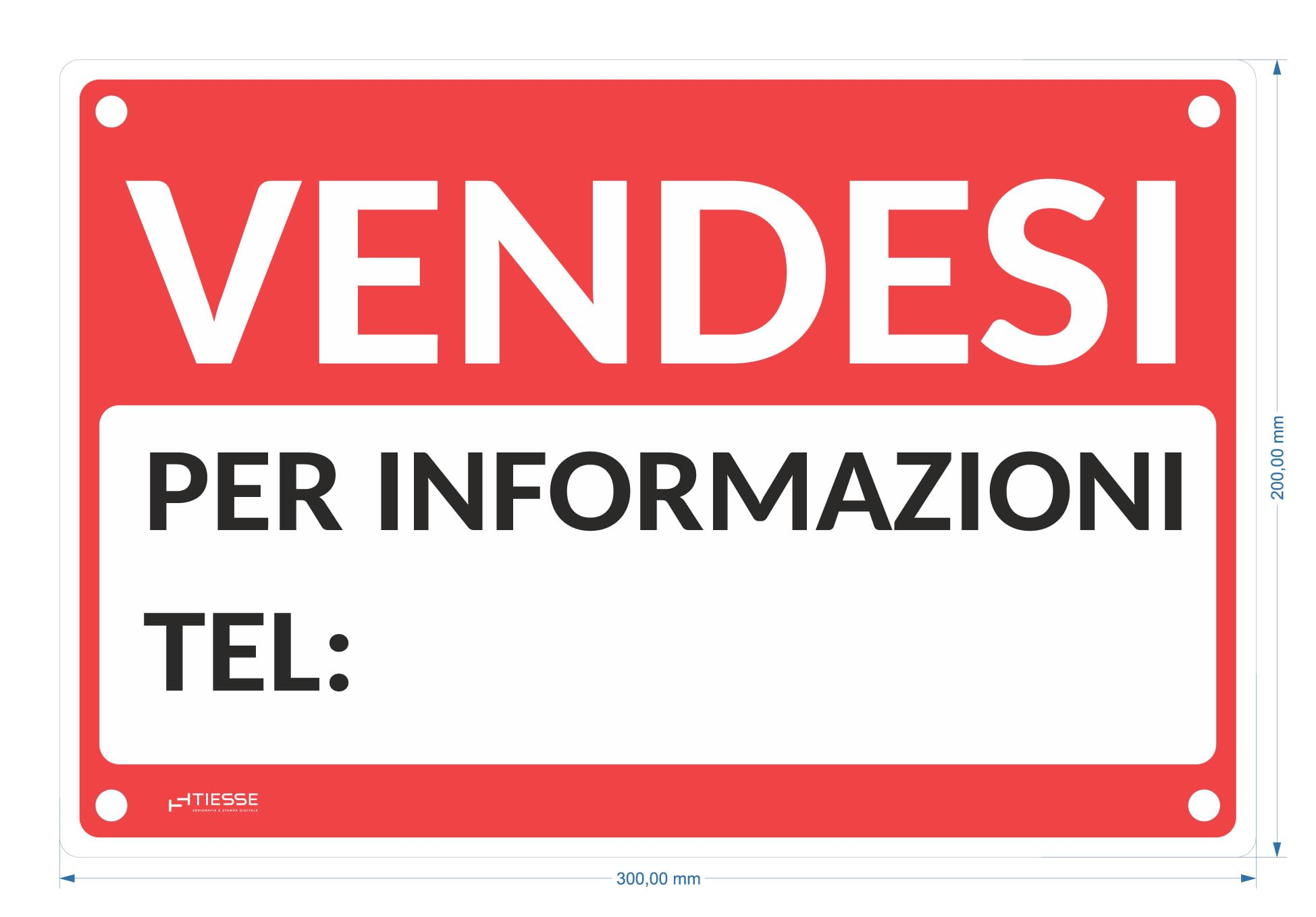 Bon'print Pannello Vendesi Per Immobili 300x200 Mm - PVC 3mm Con 4 Fori, Resistente UV