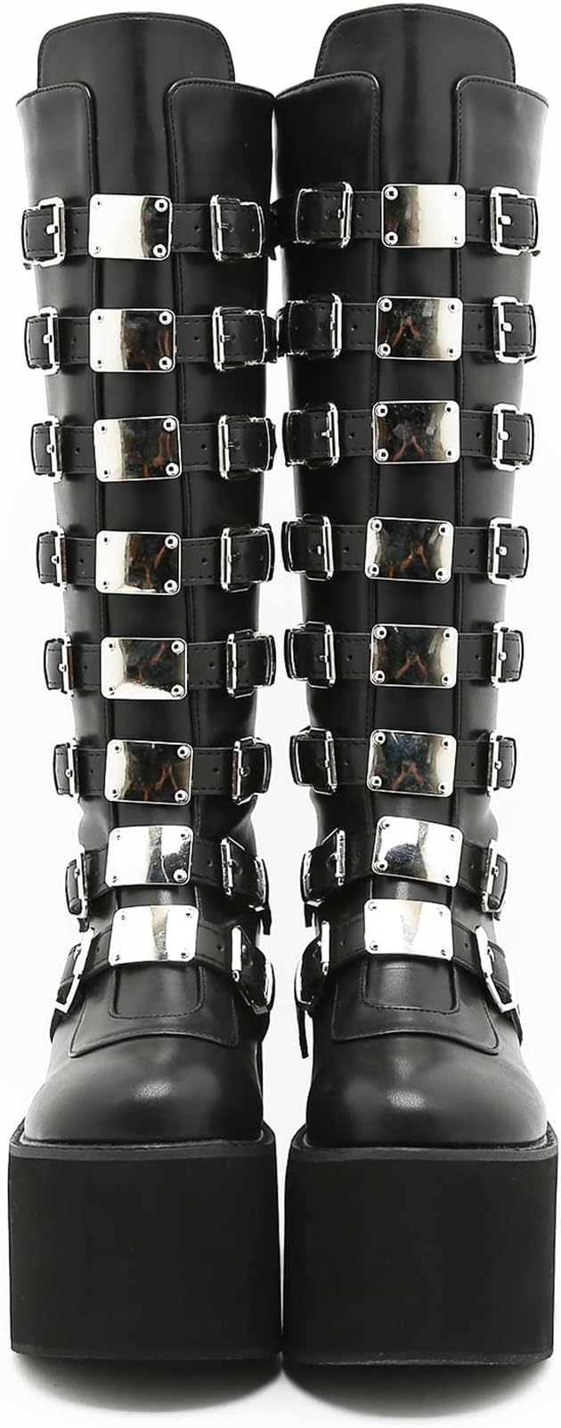 Womens Platform Boots Black Knee High Combat Boots Chunky Platform Goth Boots Zip Punk Platform Boots
