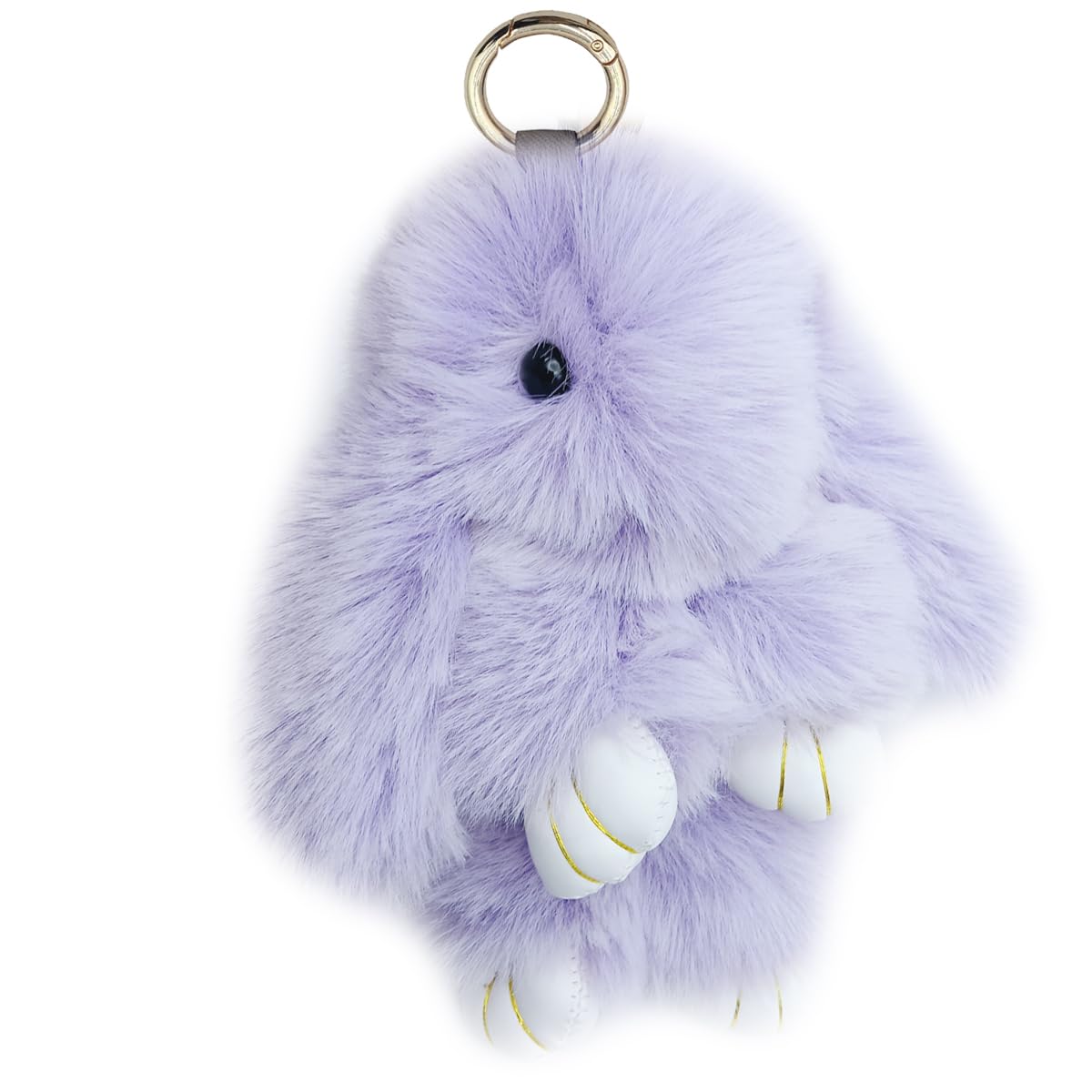 Bunny Keychain Soft Fluffy Rabbit Keychain 7in Handmade Cute Colorful Rabbit Fur Pom Pom Key Rings for Women