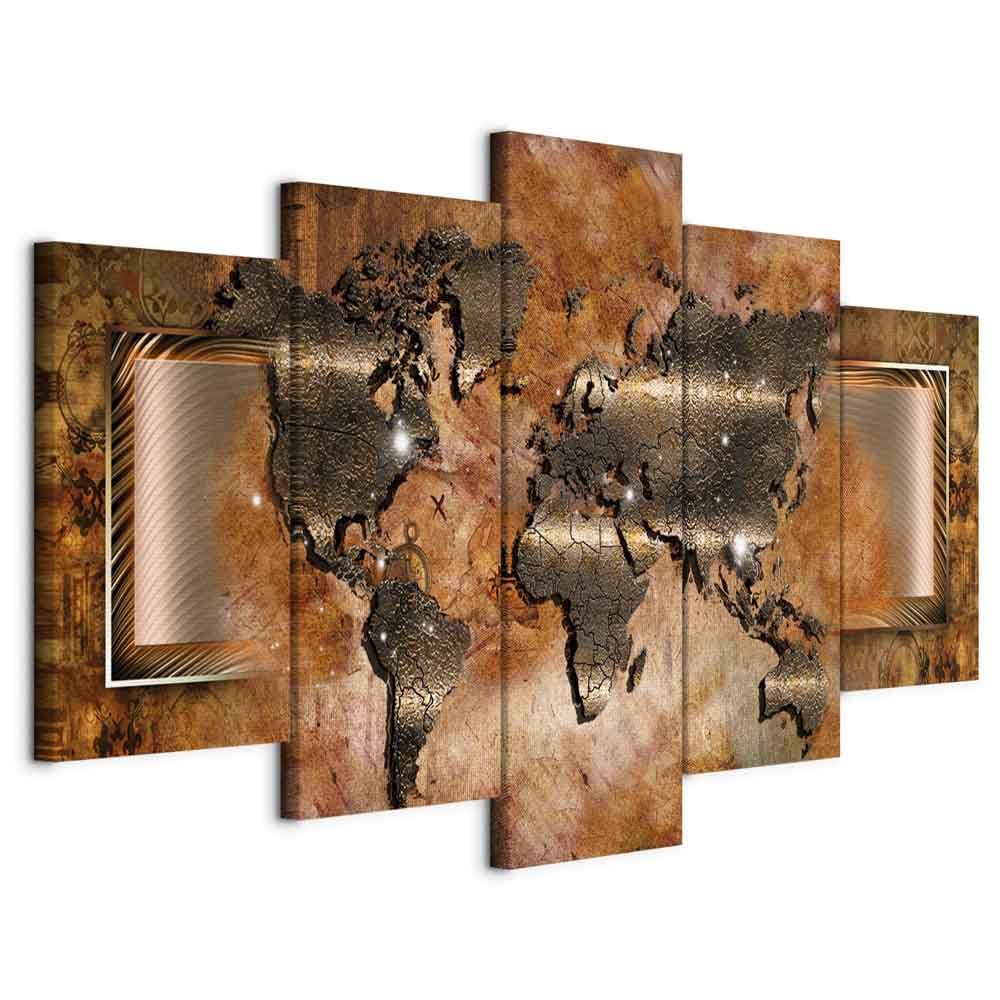 B&D XXL - Quadro 225x112 cm 5 Pezzi - Stampa su Tela Canvas con Struttura - Quadri Componibili Moderni Soggiorno Grandi - Murale Arte Decorazioni da Parete Decori - Astratto mappamondo 020101-247