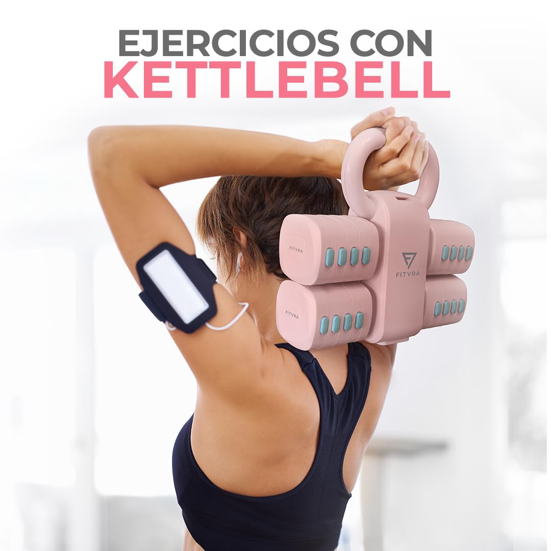Pesas Ajustables 2 en 1 Mancuernas y Kettlebell | Pesas regulables para gimnasio en casa: mancuernas 1-3 kg, kettlebell 2,5-6,5 kg y 3 bandas elásticas