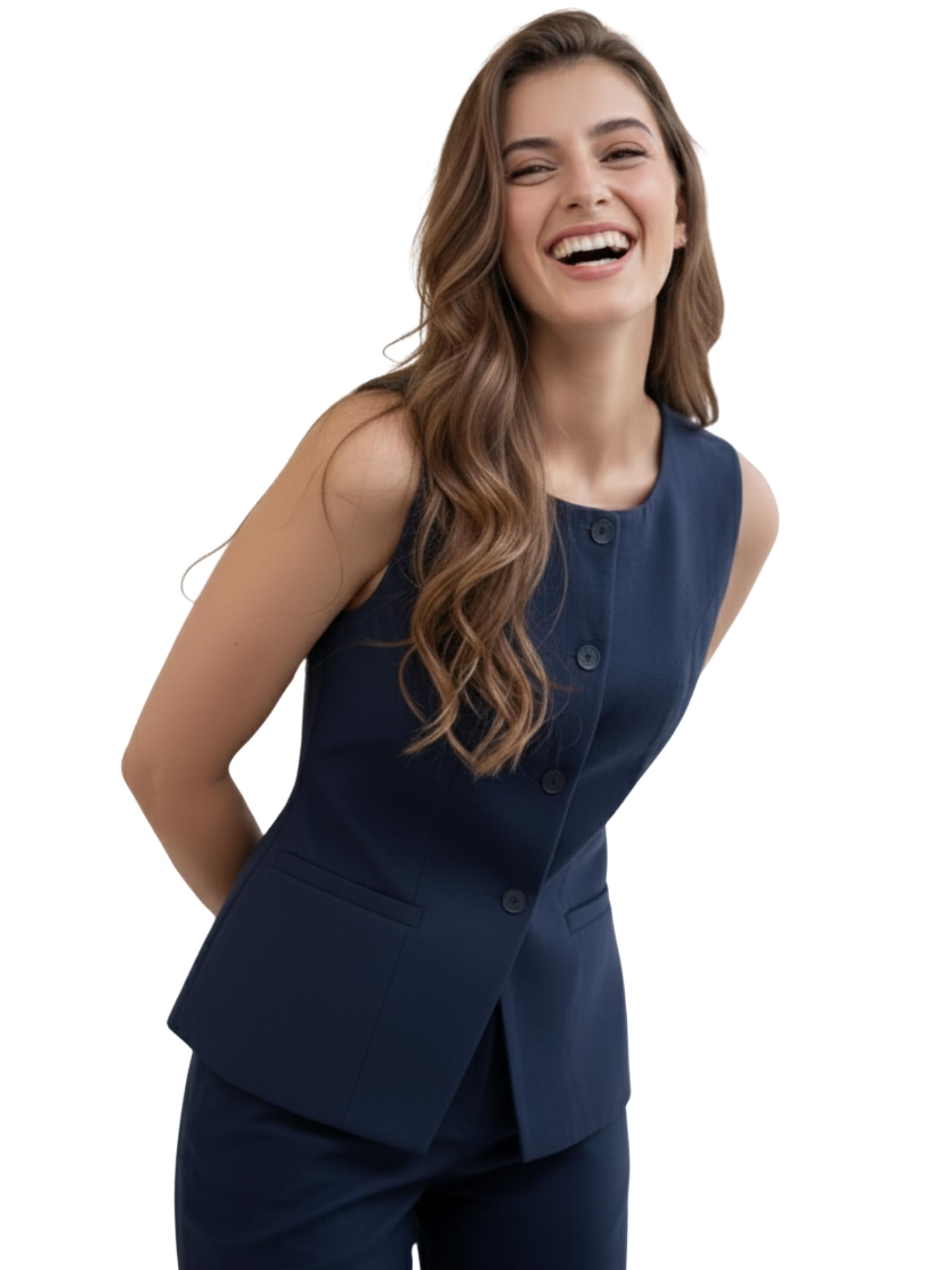 Women’s Stretch Waistcoat – Sleeveless Lightweight Round Neck Vest with Pockets | Ideal for Formal, Office, Casual, Party