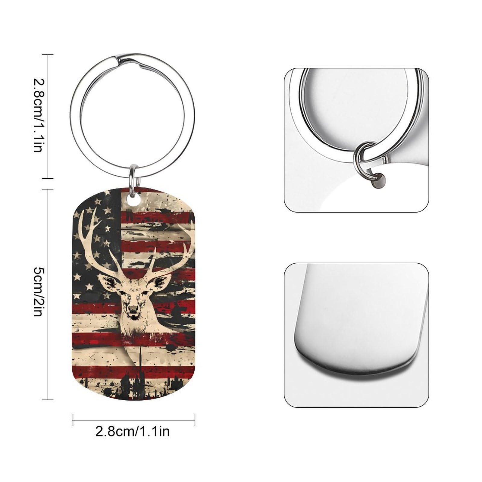 Deer Hunting American Camouflage U.S. Flag Personalized Metal Keychain Custom ID Tag Rectangle Board Stainless Steel Key Rings for Men Women