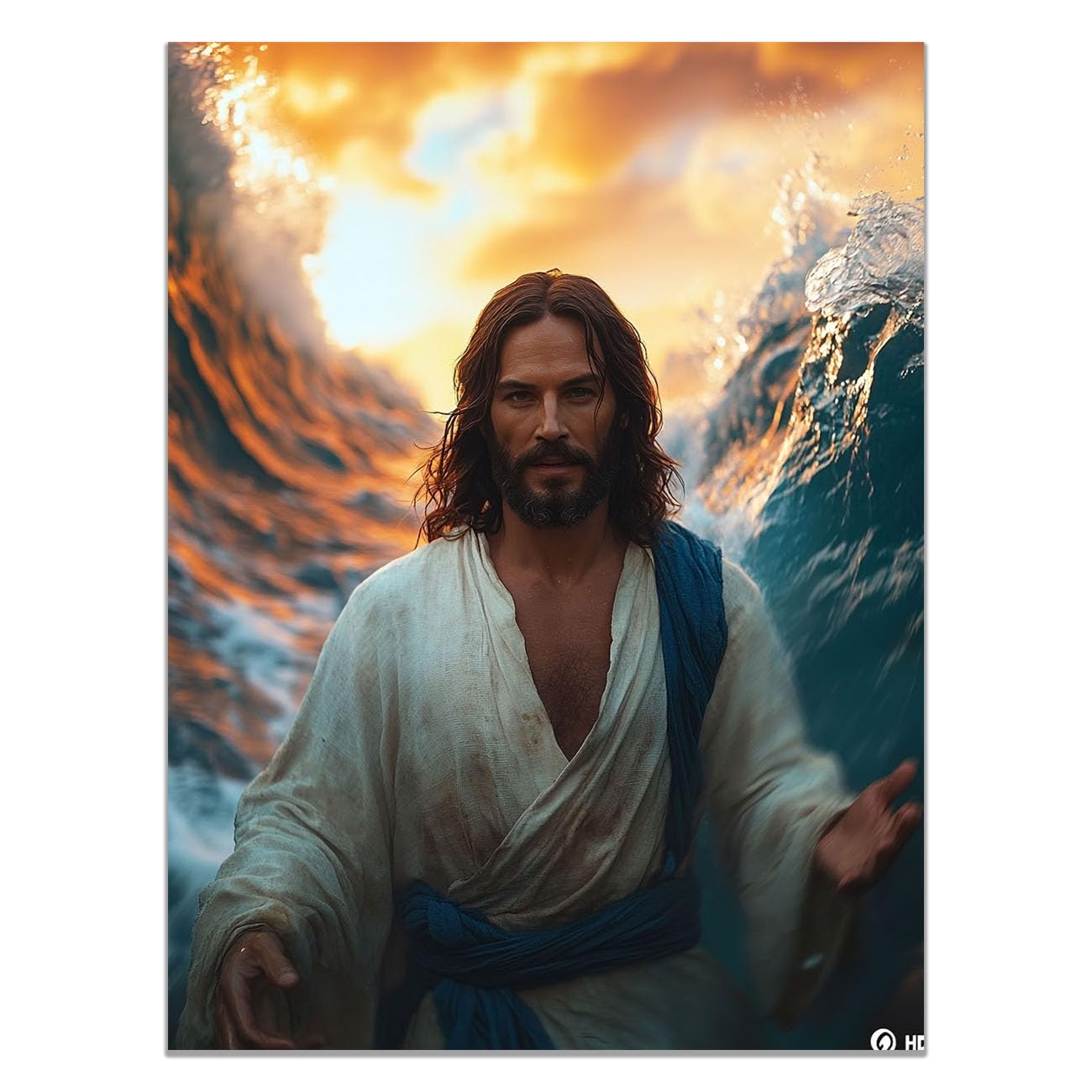 QUSAAOU Jesus Canvas Wall Art Jesus in Water Image Christian Religious Prints Painting for Bedroom Living Room Bedroom Hallway Home Decoration(orange)-80x120cm Unframed