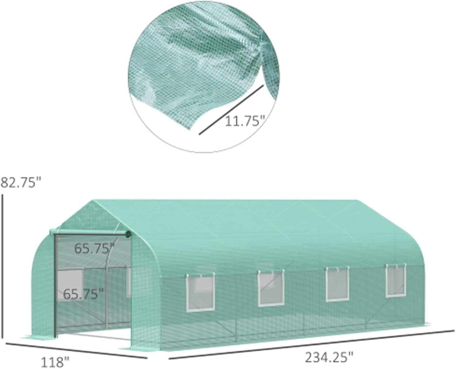 20' x 10' x 7' Outdoor Walk-in Greenhouse, Large Greenhouse, Greenhouse Shed, Tunnel Greenhouse with Roll-up Window, Zipper Door, PE Cover, Heavy Duty Steel Frame, Green