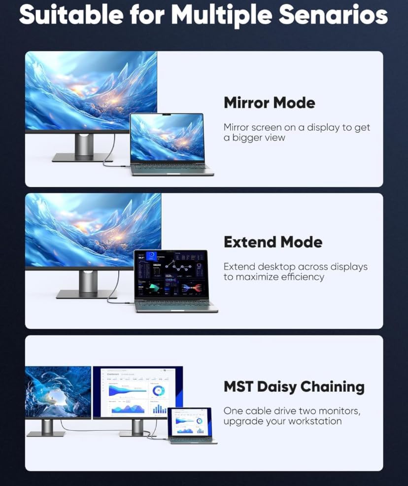 Image of GANIX USB C to DisplayPort Cable 6FT, Type C to DP 1.4 Cable 32.4Gbps 8K@60Hz Braided Thunderbolt 3 /4 to DP Cord Compatible with iPad, MacBook Pro /Air, Surface, iMac, Galaxy, XPS